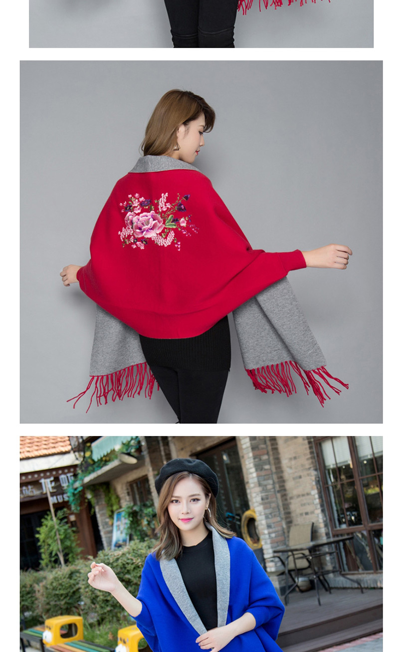 Fashion Wine Red Cashmere Double-sided Embroidery Can Be Worn With Sleeves Tassel Scarf Shawl Cloak,knitting Wool Scaves