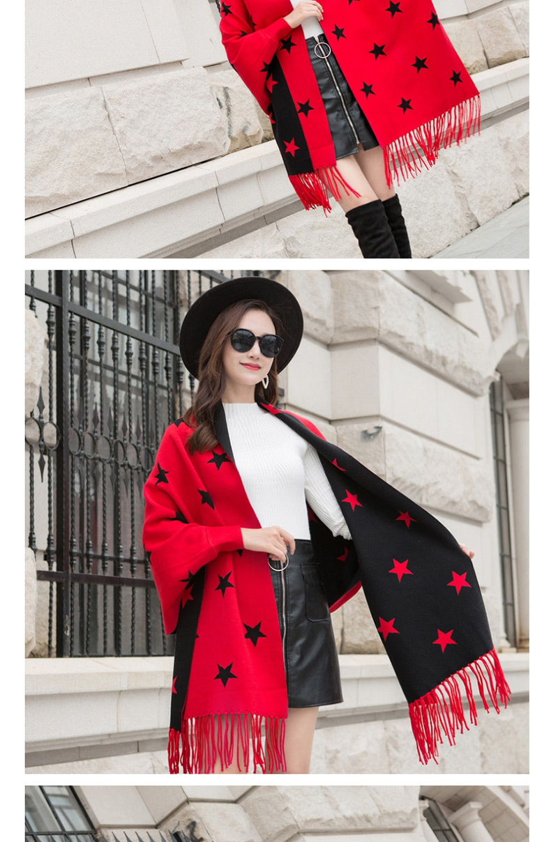 Fashion Red Black Knitted Fringed Cloak Shawl Sweater,knitting Wool Scaves