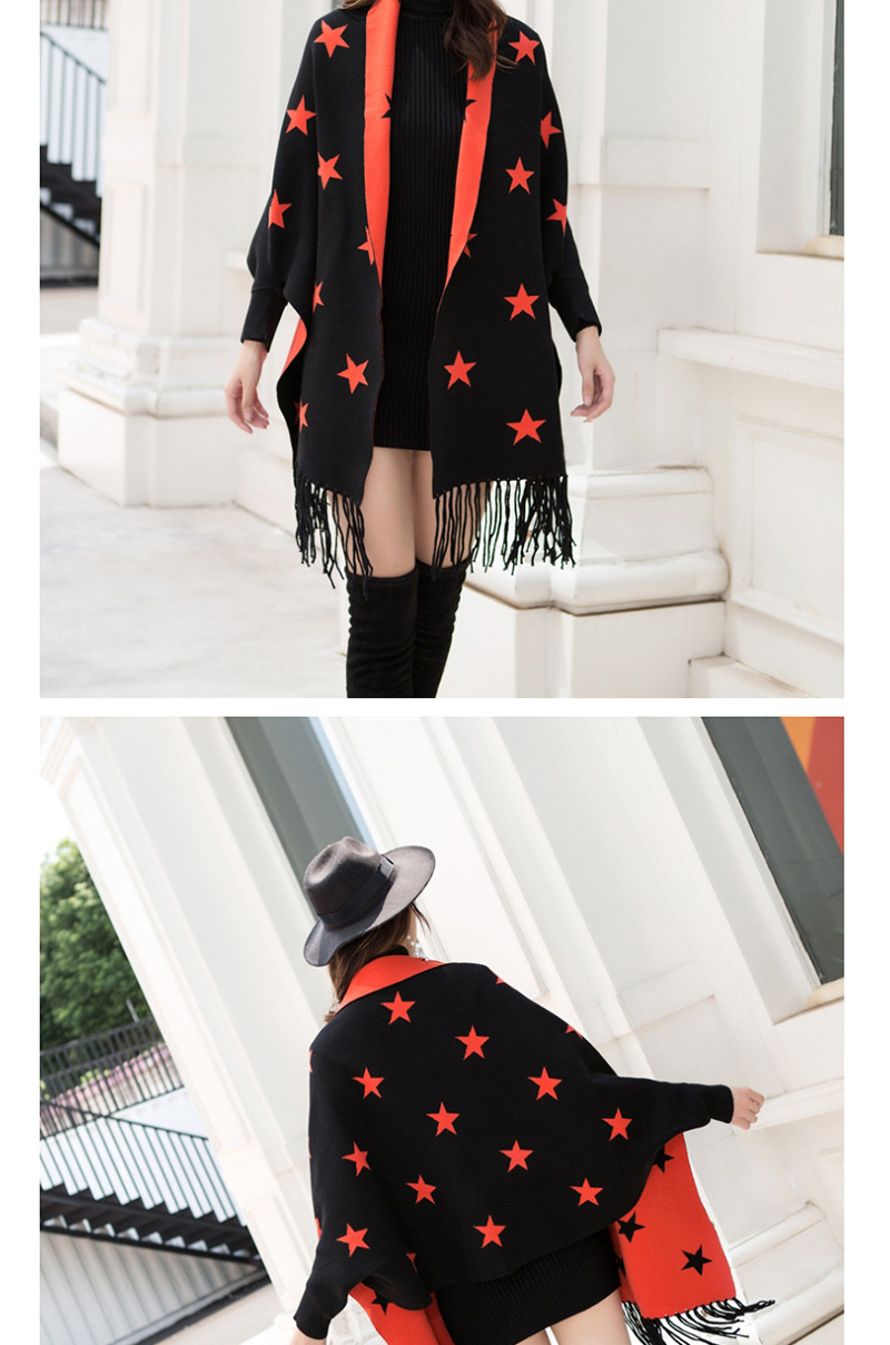 Fashion Red Black Knitted Fringed Cloak Shawl Sweater,knitting Wool Scaves
