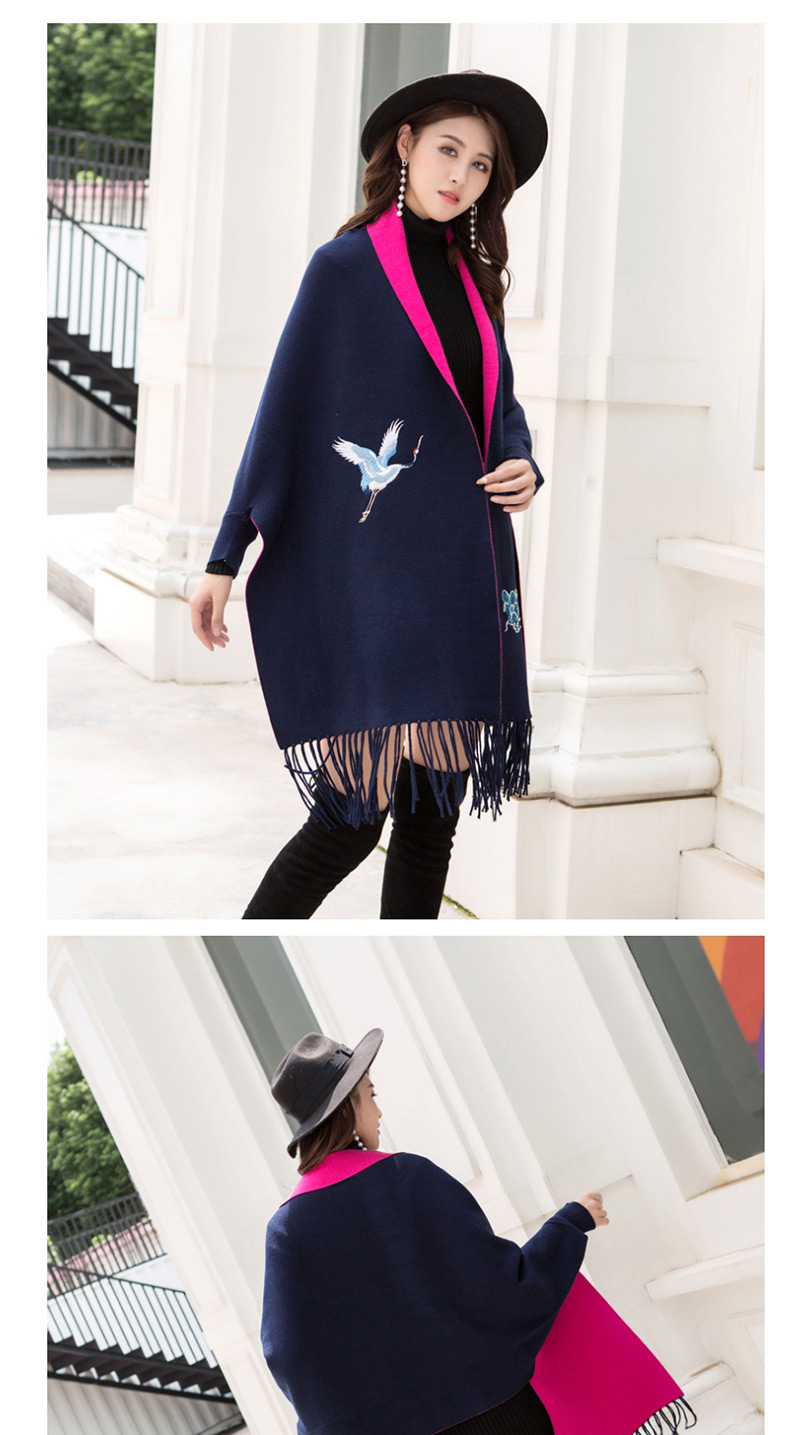 Fashion Navy Blue Rose Cashmere Double Sided Can Be Worn With Sleeve Tassel Cloak Cloak,knitting Wool Scaves