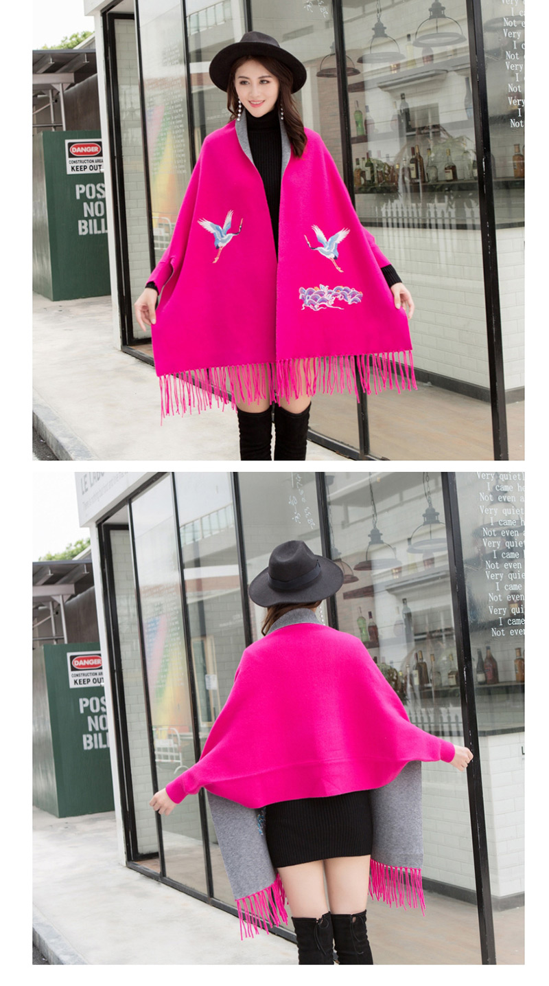 Fashion Rose Red Cashmere Double Sided Can Be Worn With Sleeve Tassel Cloak Cloak,knitting Wool Scaves