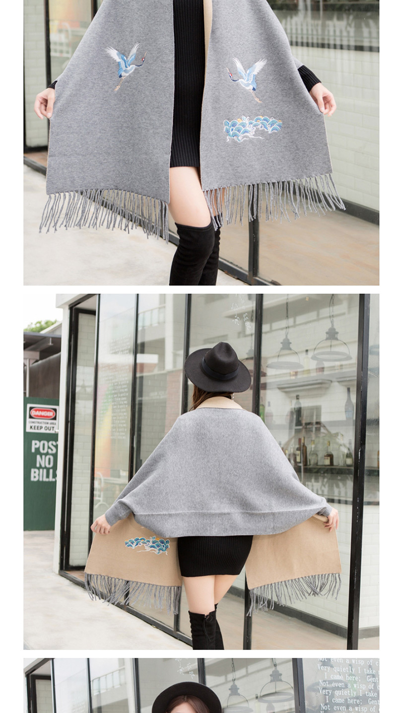 Fashion Gray Cashmere Double Sided Can Be Worn With Sleeve Tassel Cloak Cloak,knitting Wool Scaves