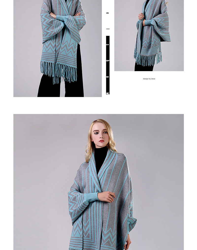 Fashion Lake Blue Cashmere Scarf Cloak Shawl,knitting Wool Scaves
