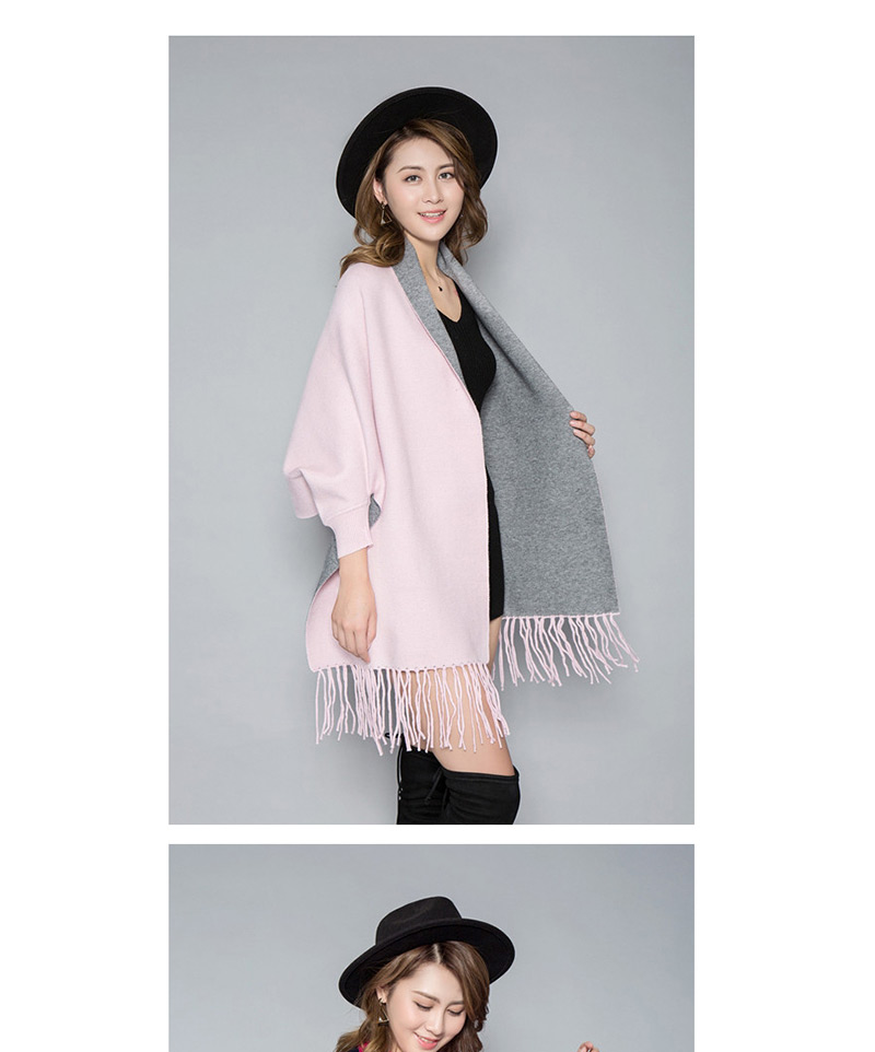 Fashion Wine Red + Gray Double-faced Velvet Color Matching Tassel Cloak Shawl Scarf Dual-use,knitting Wool Scaves