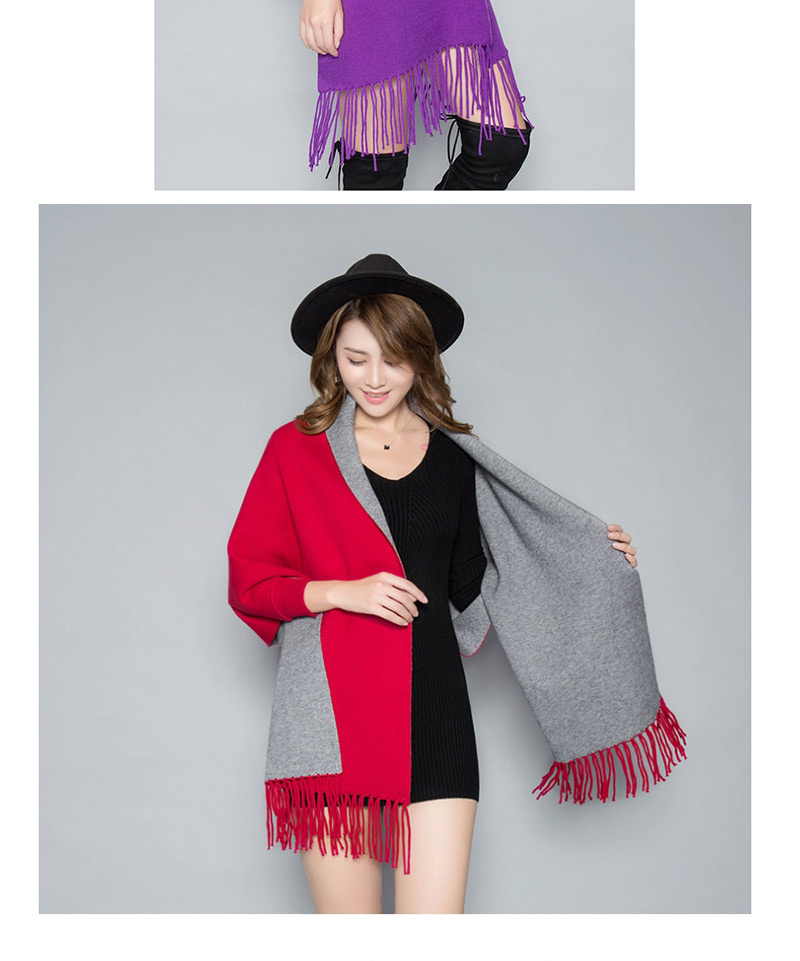 Fashion Black + Red Double-faced Velvet Color Matching Tassel Cloak Shawl Scarf Dual-use,knitting Wool Scaves