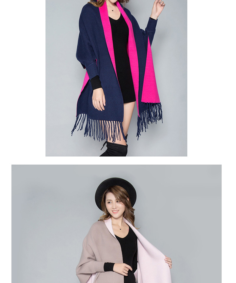 Fashion Powder + Ash Double-faced Velvet Color Matching Tassel Cloak Shawl Scarf Dual-use,knitting Wool Scaves