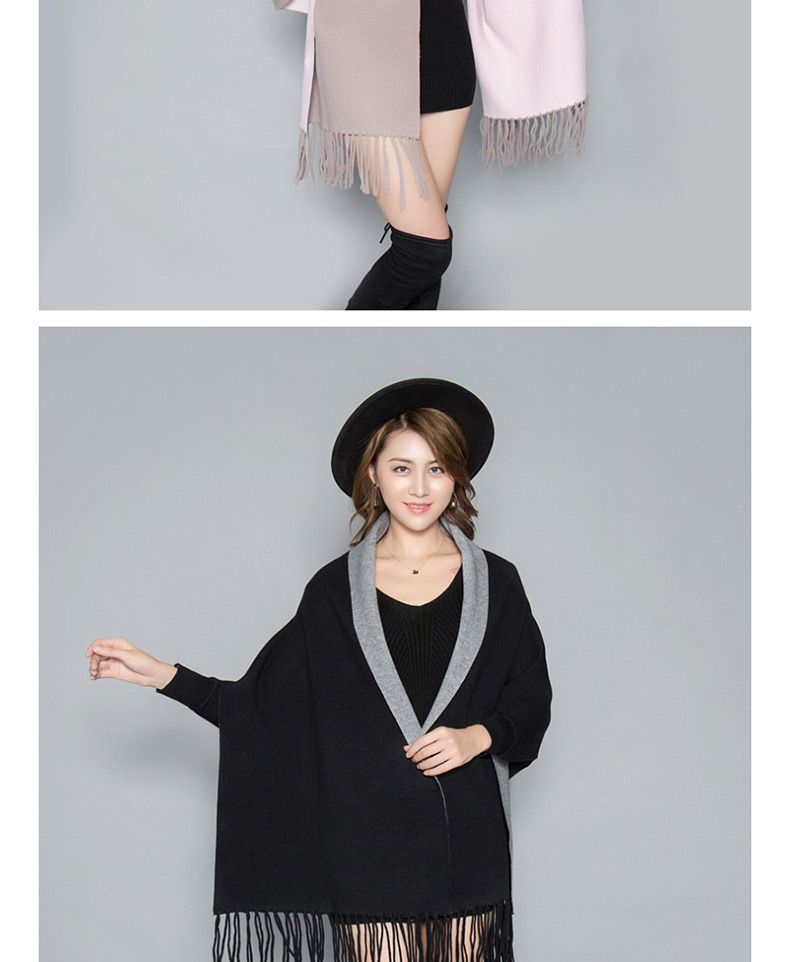 Fashion Red + Gray Double-faced Velvet Color Matching Tassel Cloak Shawl Scarf Dual-use,knitting Wool Scaves