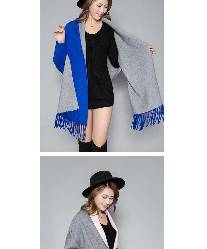 Fashion Purple + Gray Double-faced Velvet Color Matching Tassel Cloak Shawl Scarf Dual-use,knitting Wool Scaves