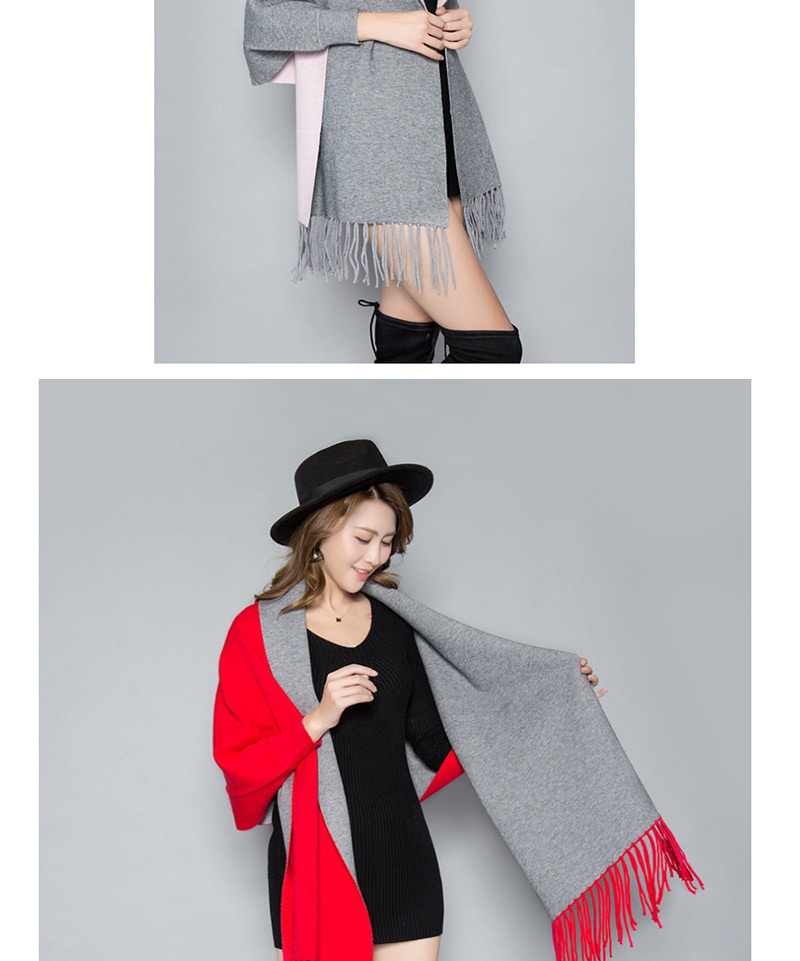 Fashion Powder + Ash Double-faced Velvet Color Matching Tassel Cloak Shawl Scarf Dual-use,knitting Wool Scaves