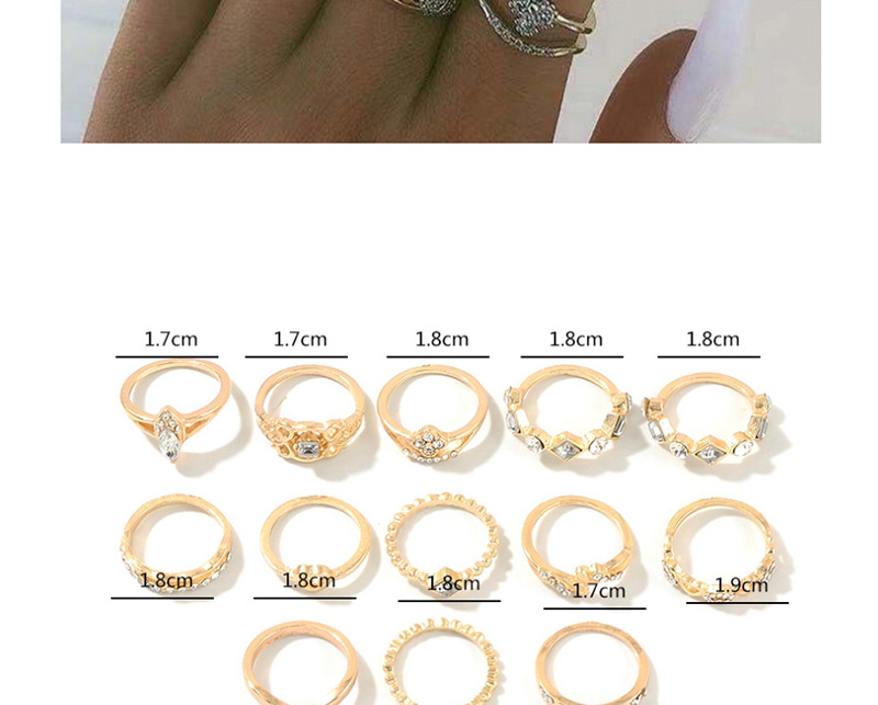 Fashion Gold Drop-shaped Diamond Heart Ring Set 13 Piece Set,Rings Set