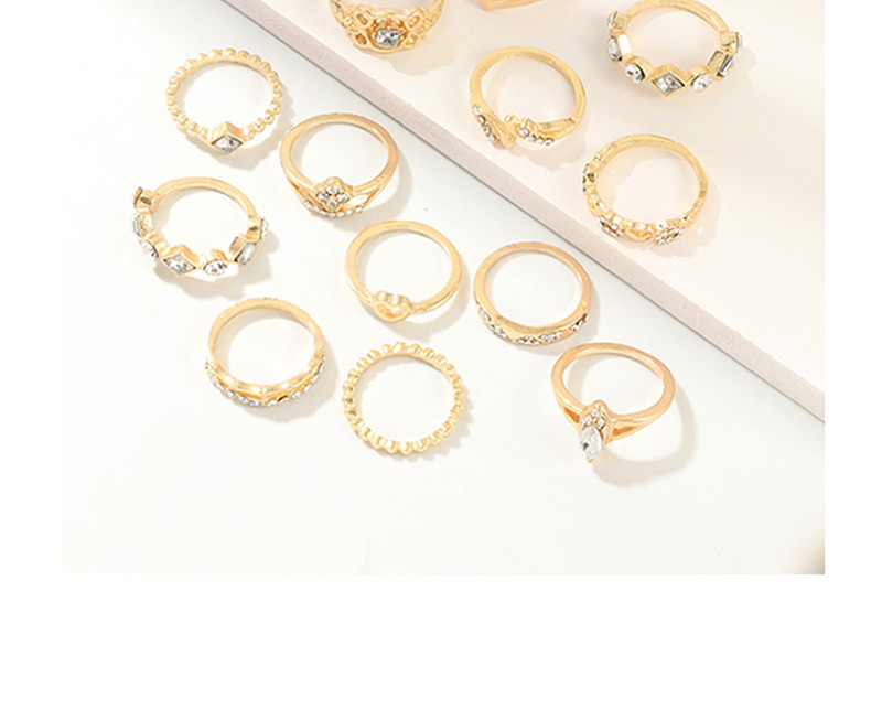 Fashion Gold Drop-shaped Diamond Heart Ring Set 13 Piece Set,Rings Set