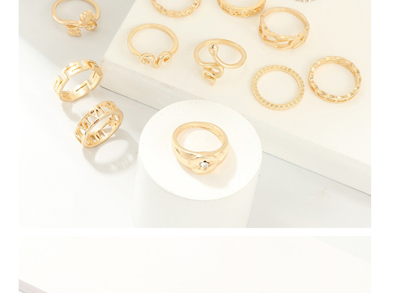 Fashion Gold Alloy Snake Flower Letter Ring 13 Piece Set,Fashion Rings