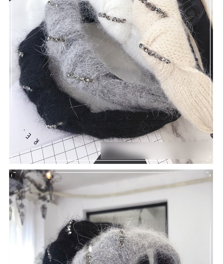 Fashion Gray Water Mink Knotted Diamond Wide-brimmed Headband,Head Band