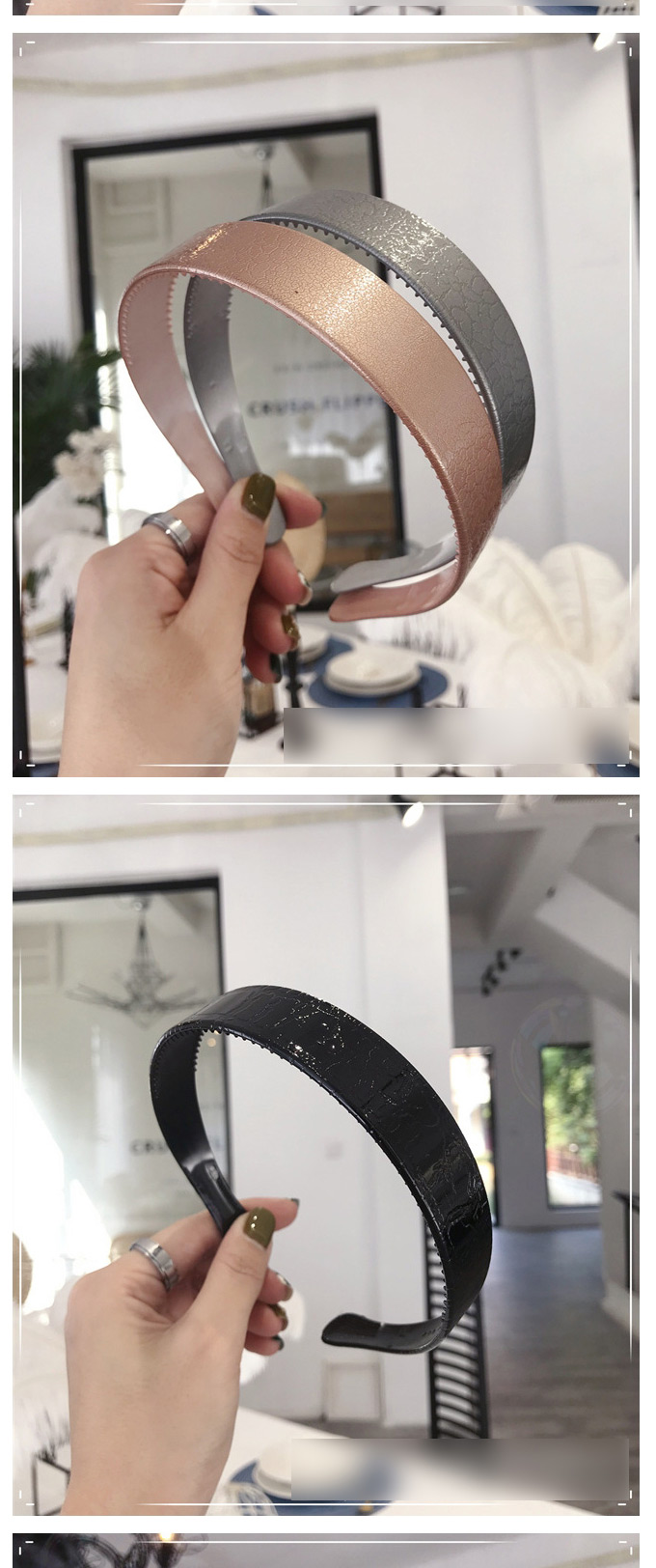 Fashion 2.5cm Champagne Snake Pattern Paint Plastic Toothed Anti-slip Plate Fine Side Headband,Head Band