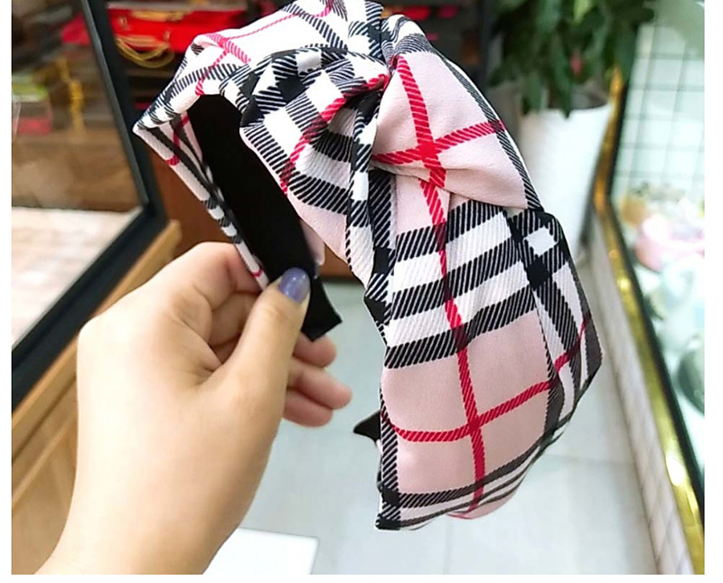 Fashion Beige Plaid Knotted Headband Plaid Knotted Fabric Bow Hairpin Wide-brimmed Headband,Head Band