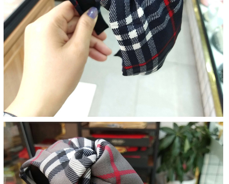 Fashion Pink Plaid Knotted Headband Plaid Knotted Fabric Bow Hairpin Wide-brimmed Headband,Head Band