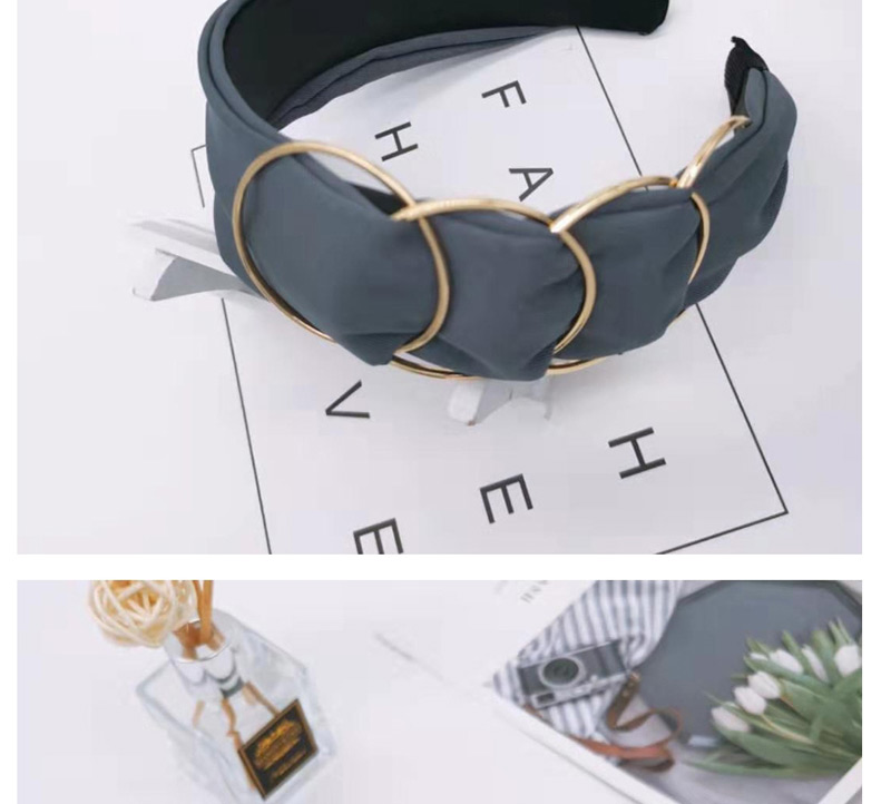 Fashion Navy Iron Ring Wide-brimmed Fabric Headband,Head Band