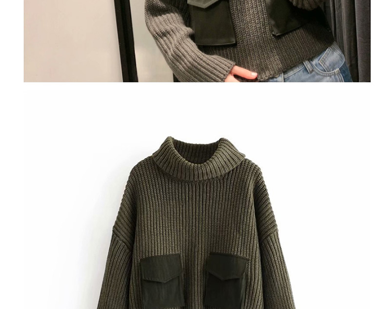 Fashion Armygreen Stitching Pocket Sweater Sweater,Sweater