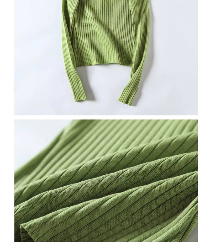 Fashion Green Lapel Knit Sweater,Sweater