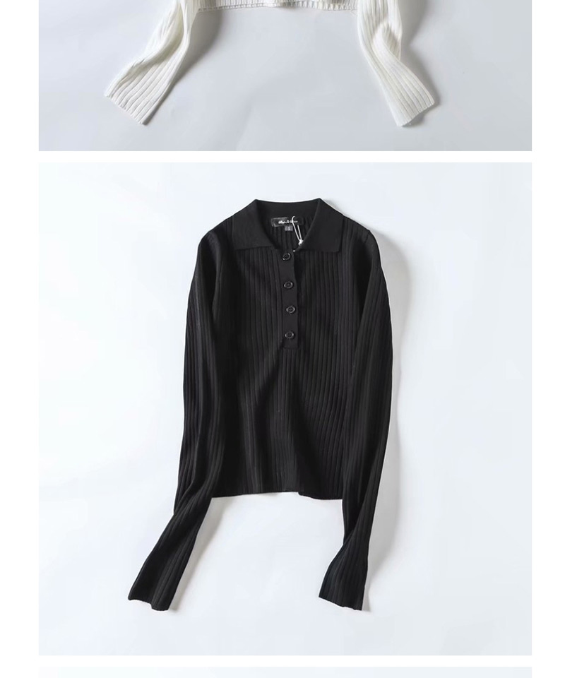 Fashion Black Lapel Knit Sweater,Sweater