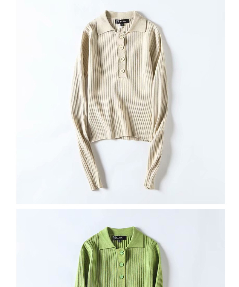 Fashion Green Lapel Knit Sweater,Sweater