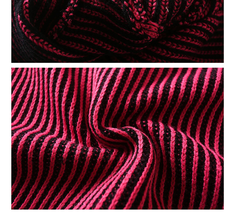 Fashion Rose Red One-neck Striped Knit Sweater,Sweater