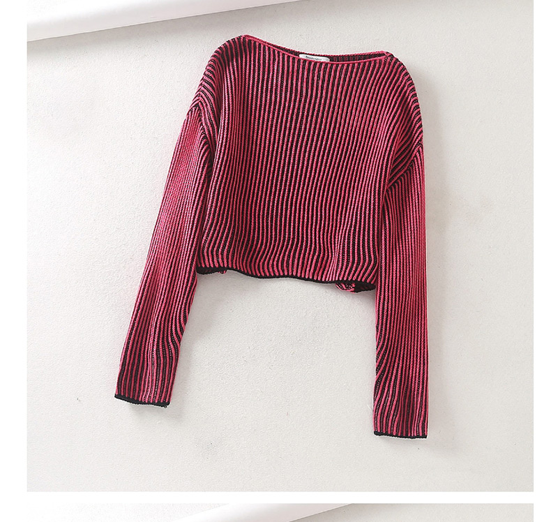 Fashion Fluorescent Green One-neck Striped Knit Sweater,Sweater