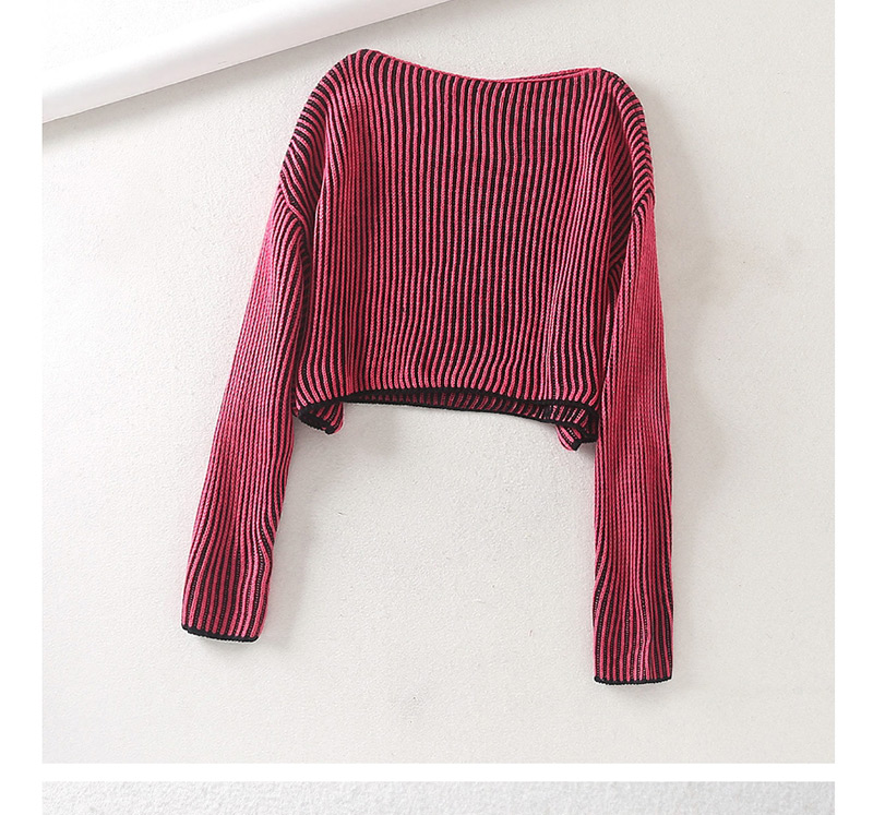 Fashion Black And White One-neck Striped Knit Sweater,Sweater