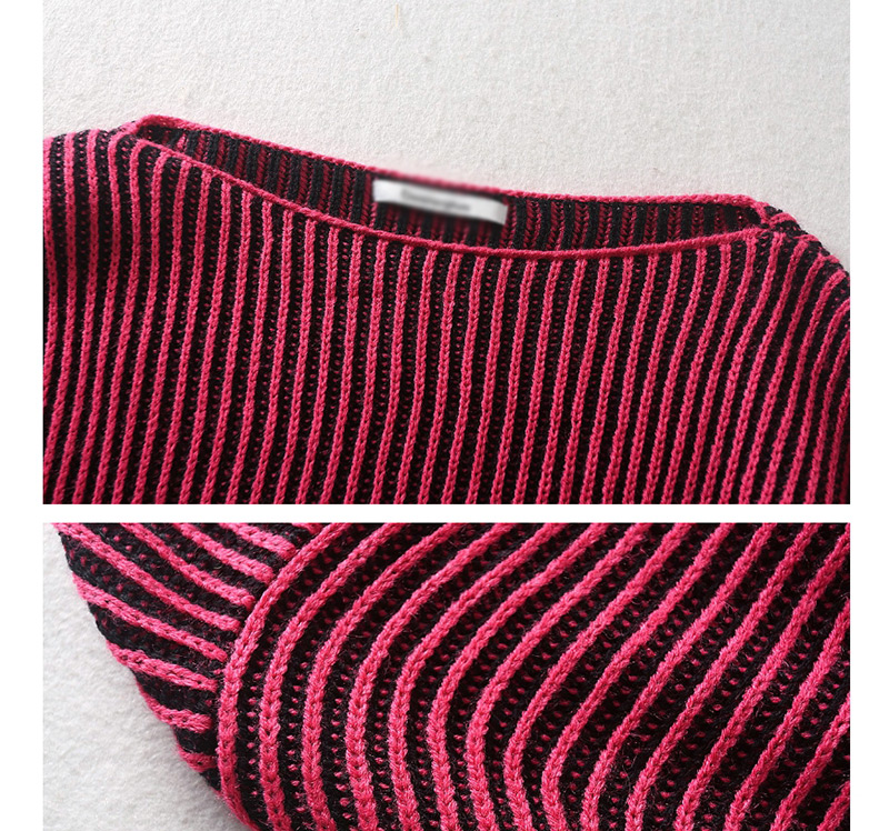 Fashion Black And White One-neck Striped Knit Sweater,Sweater