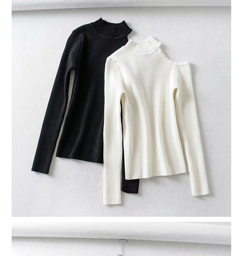Fashion White Single Shoulder Sweater Sweater,Sweater