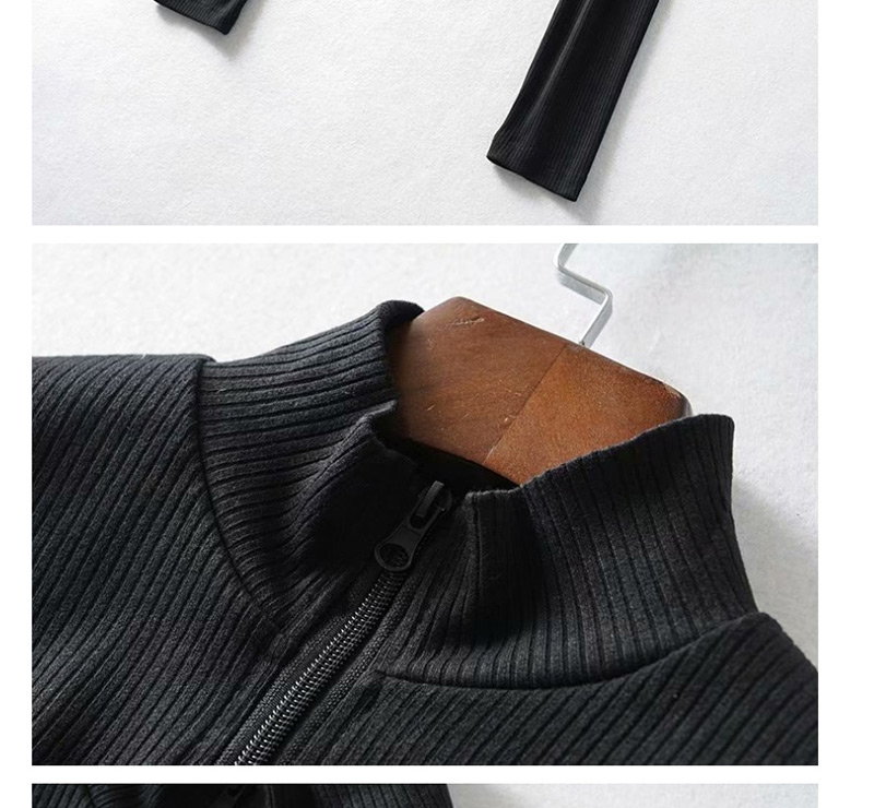Fashion Black Zippered T-shirt,Blouses