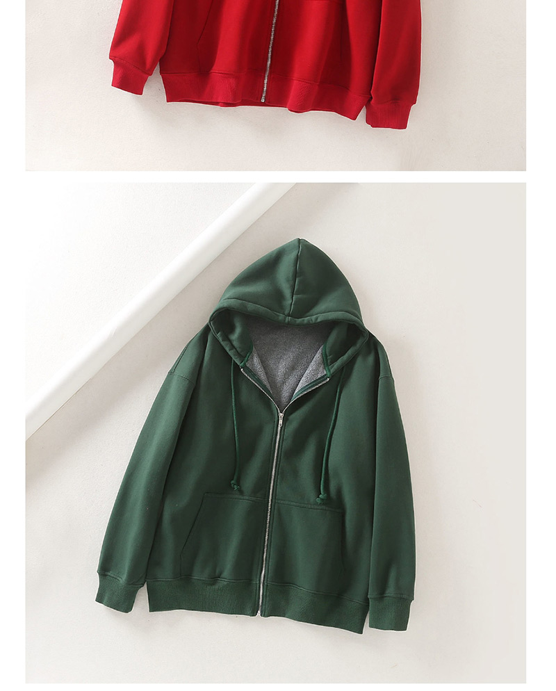Fashion Dark Green Plus Zip Hooded Sweatshirt,Coat-Jacket