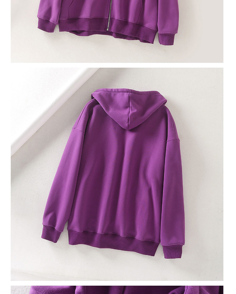 Fashion Purple Plus Zip Hooded Sweatshirt,Coat-Jacket