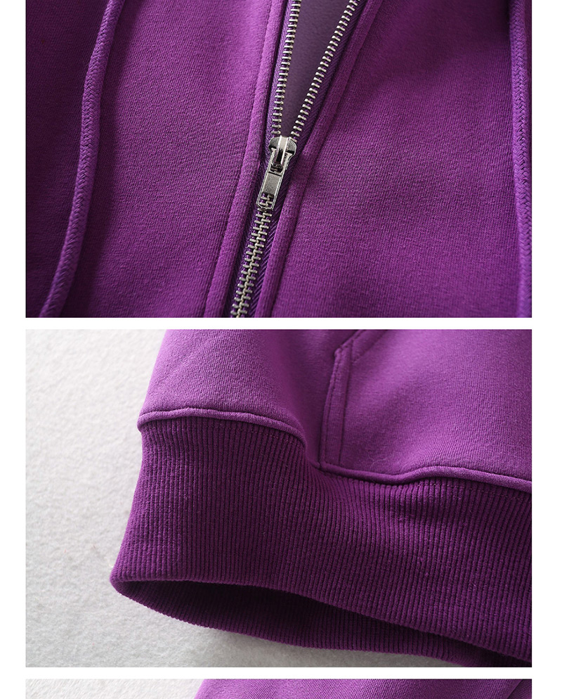 Fashion Purple Plus Zip Hooded Sweatshirt,Coat-Jacket