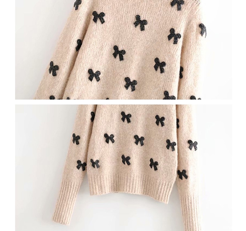 Fashion Beige Bow Crewneck Sweater,Sweater