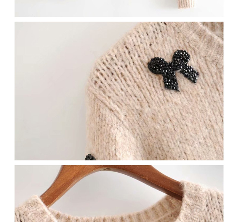 Fashion Beige Bow Crewneck Sweater,Sweater