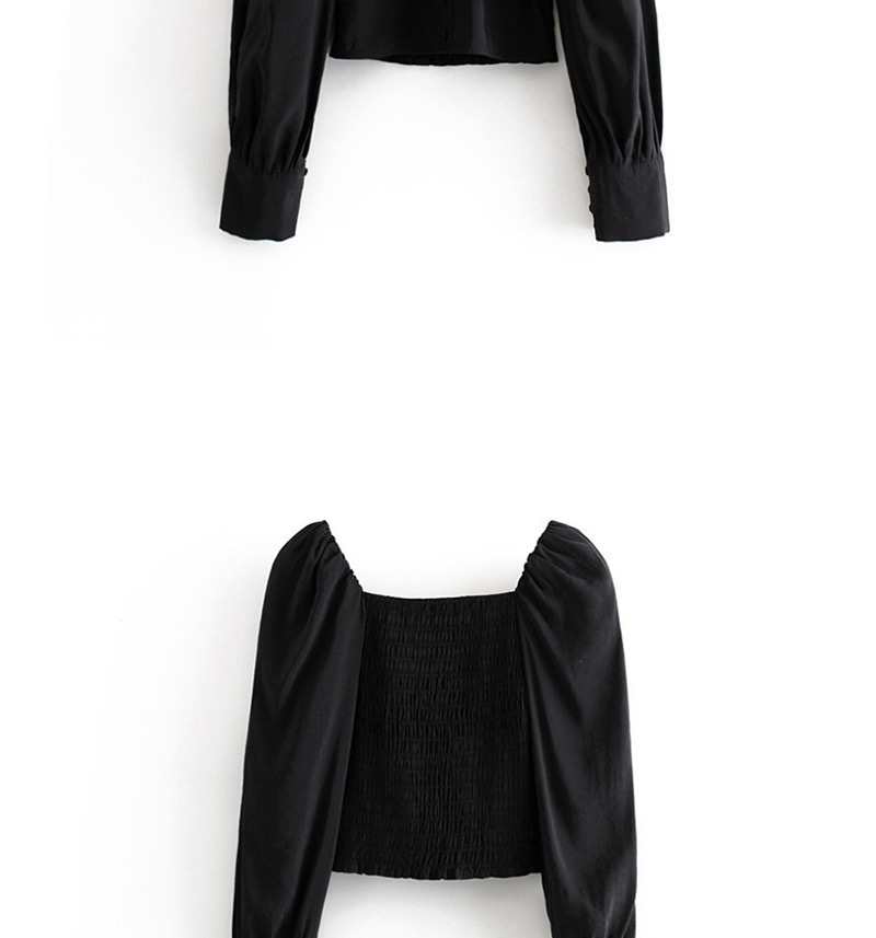 Fashion Black Single-breasted Back Elastic Shirt,Blouses