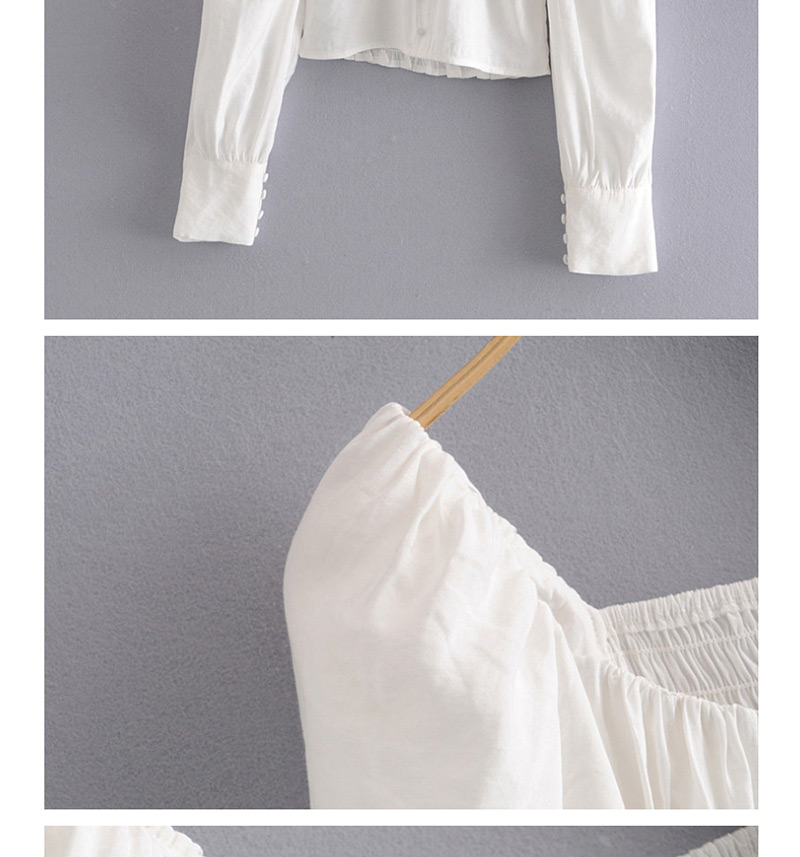 Fashion White Single-breasted Back Elastic Shirt,Blouses