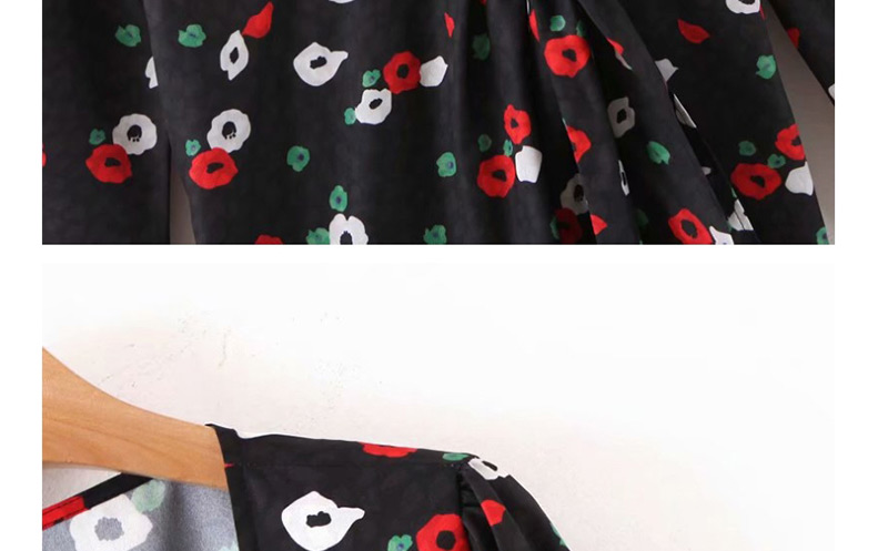Fashion Black Flower Print V-neck Bow Wrap Dress,Mini & Short Dresses