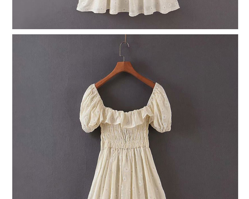 Fashion Beige Small Chrysanthemum Embroidery Ruffled Dress,Mini & Short Dresses