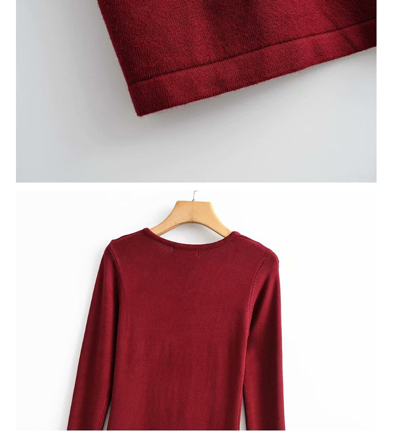 Fashion Jujube Red Diagonal Collar String Knit Dress,Mini & Short Dresses