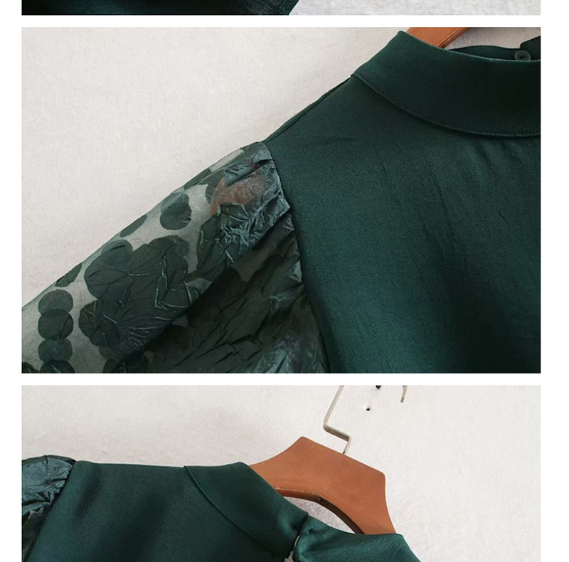 Fashion Dark Green Organza Shirt,Blouses