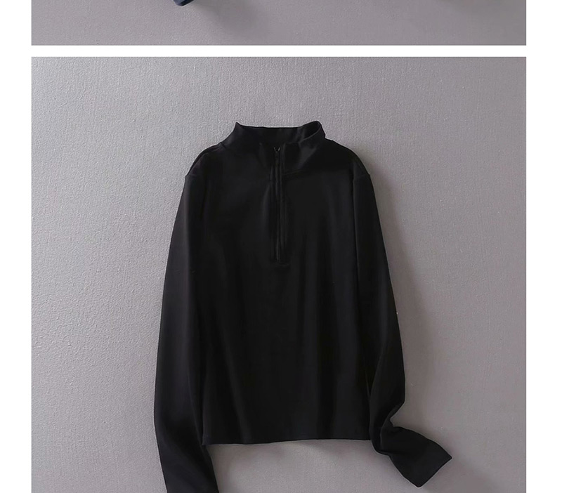 Fashion Black Zipper Collar T-shirt,Blouses