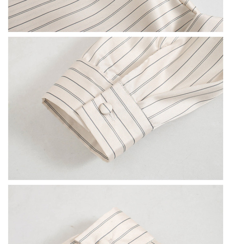Fashion White Bow Stripe Single Pocket Shirt,Blouses