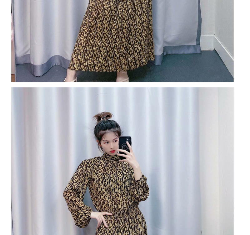 Fashion Khaki Geometric Lace Print Dress,Long Dress