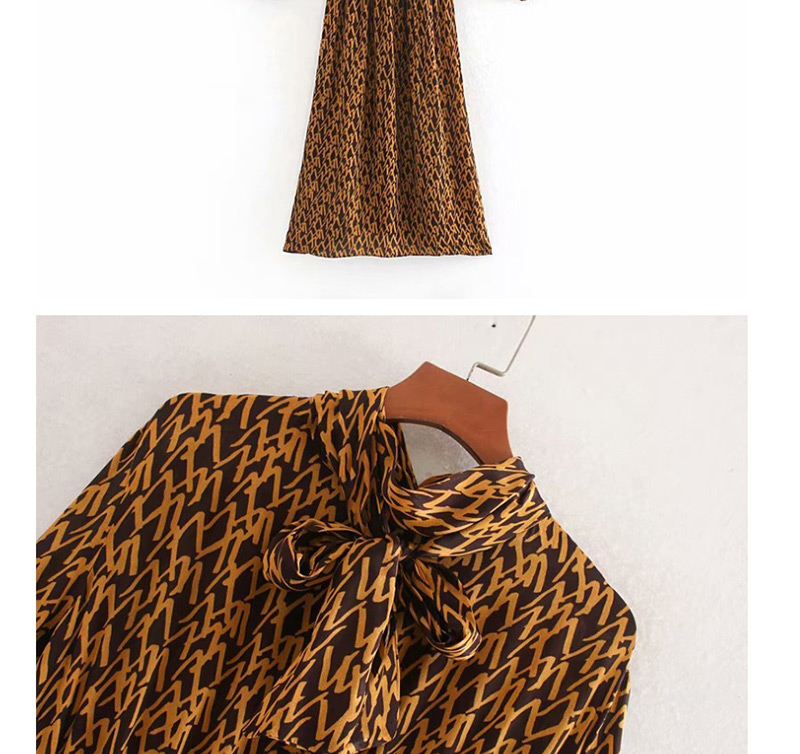 Fashion Khaki Geometric Lace Print Dress,Long Dress