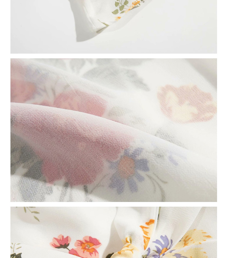 Fashion White Flower Print V-neck Lace Dress,Long Dress