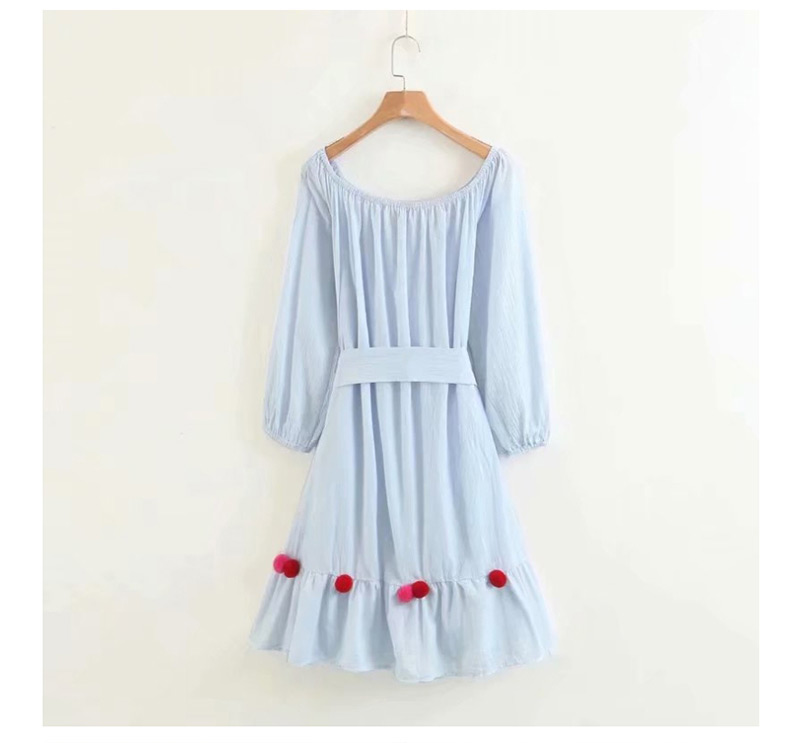 Fashion Light Blue Ball Stitching Tie Collar Dress,Mini & Short Dresses