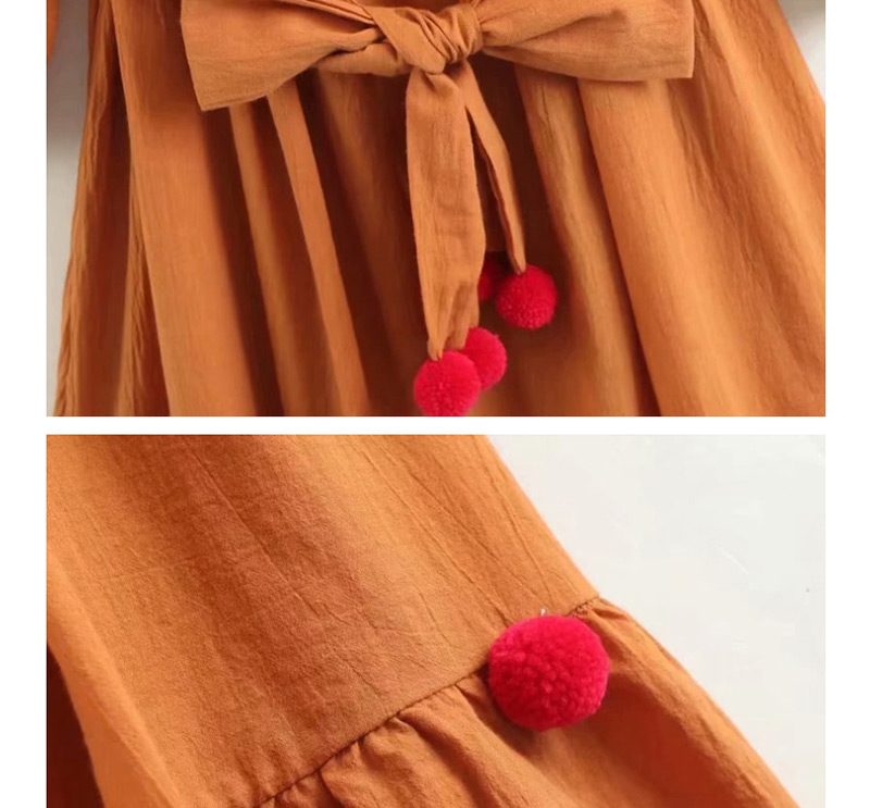 Fashion Camel Ball Stitching Tie Collar Dress,Mini & Short Dresses