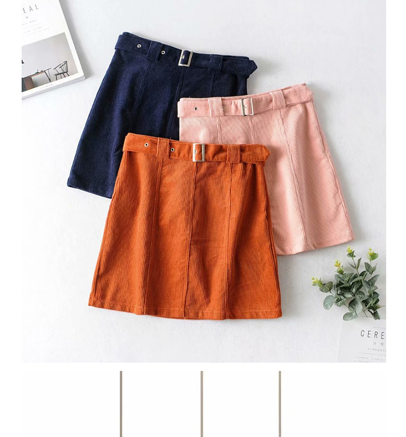 Fashion Pink Corduroy Belt Stitching A Word Skirt,Skirts